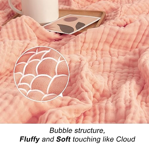 EMME Cotton Blanket Queen Size for Bed Soft Large Muslin Bed Blankets 90"x90" Lightweight Breathable All Season Gauze Blanket, Pink