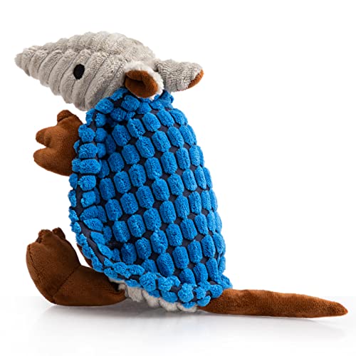 Image of Hollypet Plush Dog Squeaky Toy Stuffed Armadillo Animal Pet Puppy Chew Toys with Clean Teeth for Small Medium Large All Breed Sizes Dogs, Blue, 8 in