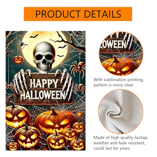 abzdfty Halloween Garden Flag 12x18 Inch Double Sided Pumpkin Skeleton Garden Flag Halloween Decorative Yard Flag for Outside, Patio, Porch and Lawn - image 4