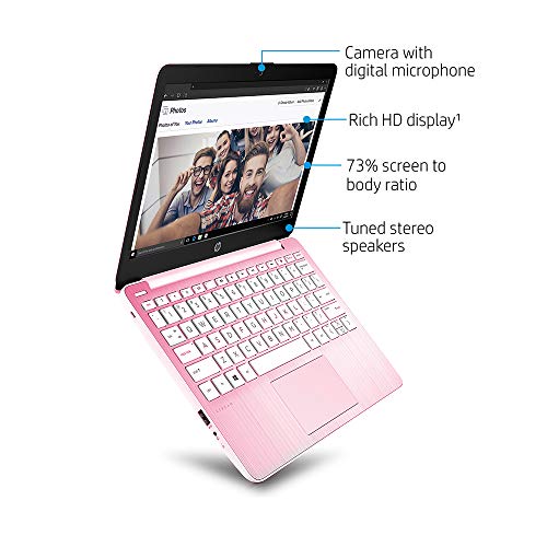 Image of HP 2022 Stream 11.6 inch HD Laptop, Intel Celeron N4000 Processor, 4GB RAM, 64GB eMMC, 1-Year Office 365, Webcam, Intel UHD Graphics, Bluetooth, Windows 10 S, Pink, 128GB SnowBell USB Card