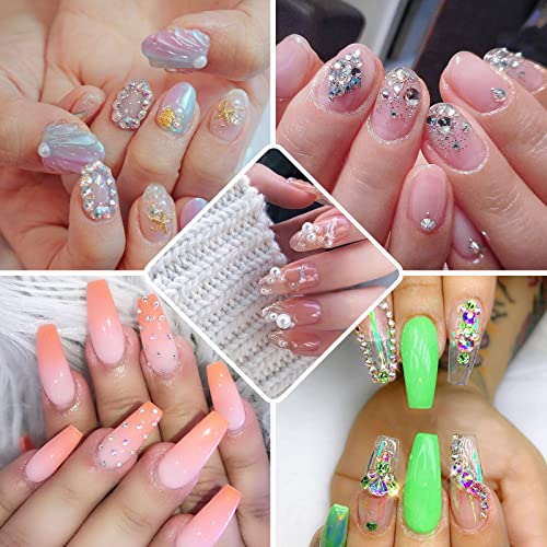 4300 Nail Rhinestones - Rhinestones & Pearls, Multi Size Shiny Rhinestone Pearls For Nail Art (White Pearls+White Rhinestones) #TOP3