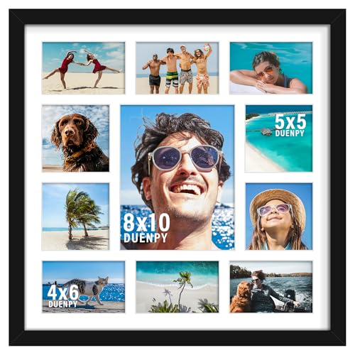 Image of DUENPY 20x20 Collage Picture Frames Display One 8x10 Inch and Six 4x6 and Four 5x5 Photos Collage Wall Decor Wall Hanging or Tabletop Black