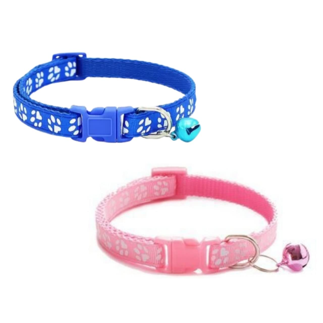 DRK Shopmart Paw Printed Nylon Collar Belt and Bell with Plastic Adjustable Buckle Set Ideal for Training/Exercising and Walking Dogs and Puppies - Pack of 2 Piece (Multicolor) (B0C43CT54G) Amazon Price History, Amazon Price Tracker