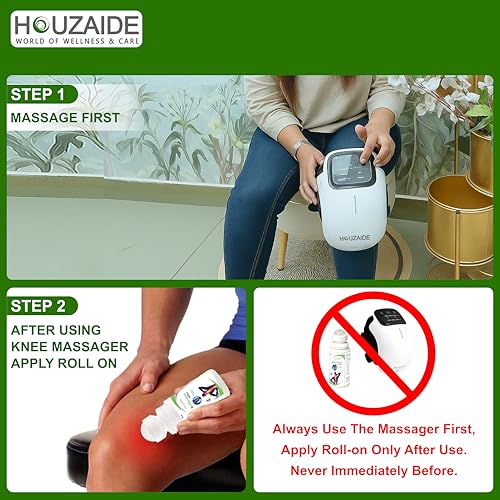 Image of HOUZAIDE Smart Knee Massager for joint pain relief- Physiotherapy for Arthritis Pain, Cramps, Knee Pain Relief, Knee Heat Therapy with Orthozen Roll-on | Raksha Bandhan Gift Option