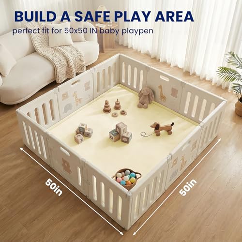 Image of Huloo Sleep Ultra Soft Baby Play Mat for Floor,1.3 inch Thick Elasti-Foam 50x50 Playpen Mat for Toddlers Infant kids,Non-Slip Backing Safe for Crawling&Tummy Time,Tatami Style (Vanilla)