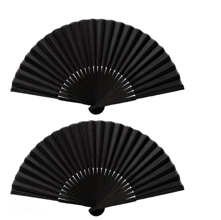 2 Pcs Hand Fan Folding,Black Handheld Folding Fan for Women Men,21cm Vintage Chinese Bamboo and Fabric Fan for Wedding,Dancing Performance,Party,Festival,Cosplay,Church and Home Decoration (Black)