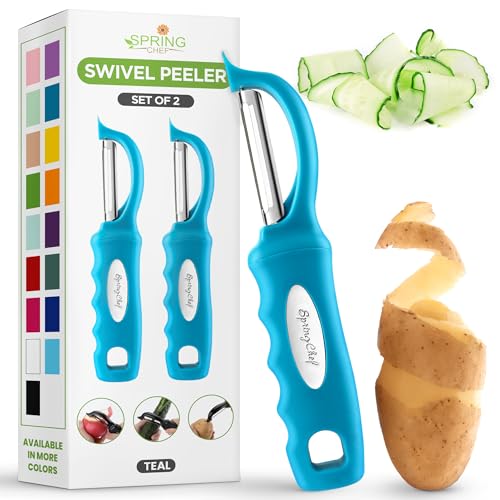 Image of Spring Chef Swivel Vegetable Peeler with Soft Grip Handle, Set of 2, Teal