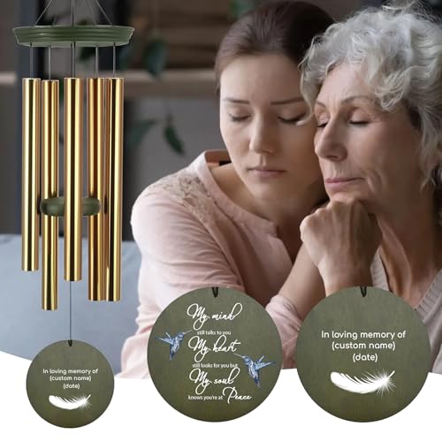 Image of ASTARIN Memorial Angel 36 inch Wind Chimes, Personalized Name Sympathy Wind Chime, in Memory of Loss Mom Loved One, Large Deep Tone Bereavement Windchimes for Clearance(Produced in Texas)