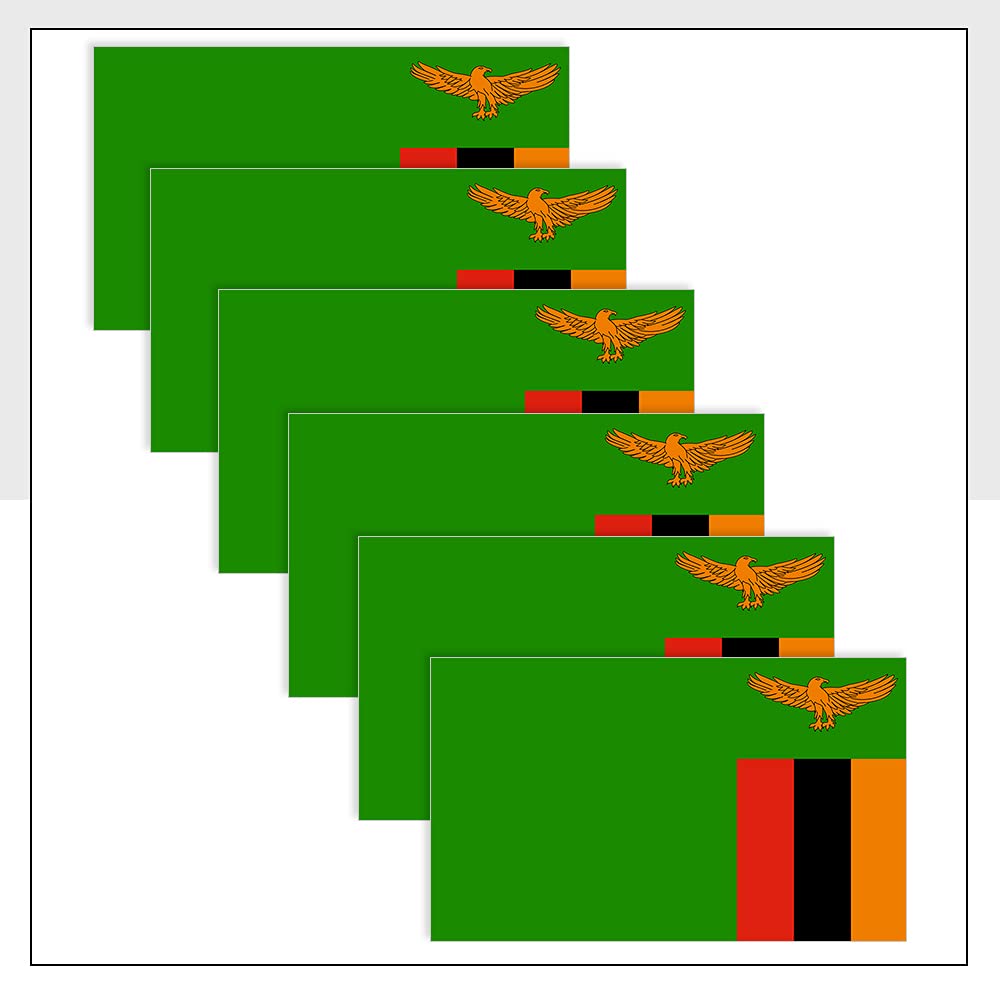 Zambia Flags Vinyl Sticker Pack of 6 (50 x 33mm) Waterproof ZMB Labels for Van Fridge Bike Helmet Packwith® #P1158