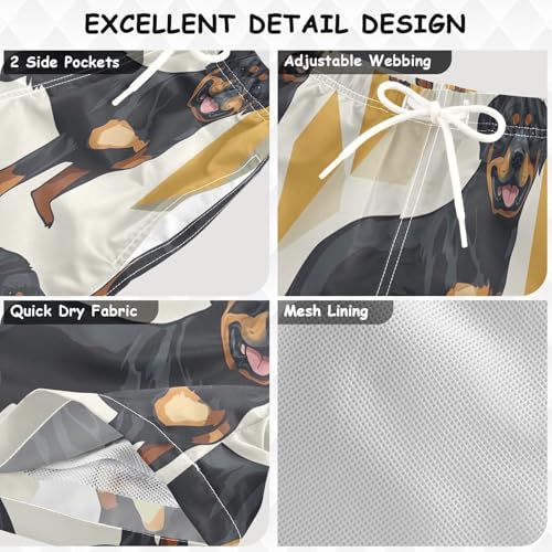 Boys Beach Board Shorts Black Rottweiler Dog Swim Trunk Teen Swimwear3