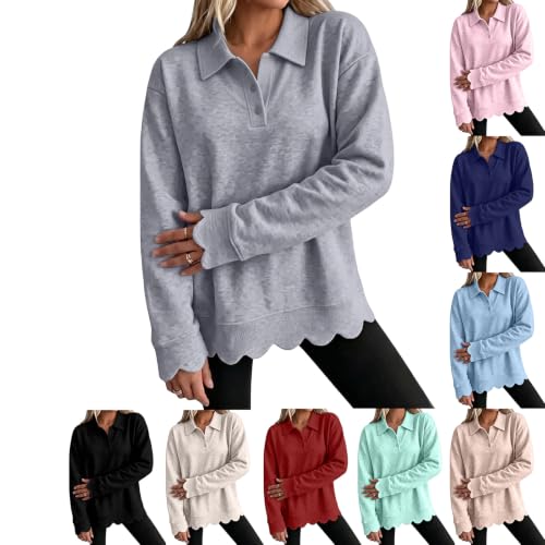 Oversized Sweatshirt for Women Scalloped Cotton Polo Cute Sweatshirts - image 1