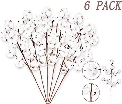ROMAY Cotton Stems 6 Pack 10 Bolls Artificial Cotton Branches Farmhouse Style Decor Floral Display Filler Flower