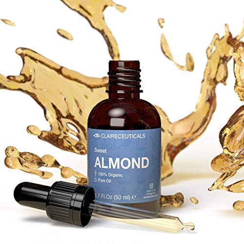 Claireceuticals Sweet Almond Oil for Hair, Face & Skin - Organic Almond Oil for Skin - Pure Almond Oil Moisturizer for Dry Skin - Facial Moisturizer for Women - Ideal Dandruff Remover - 1.69 Fl Oz