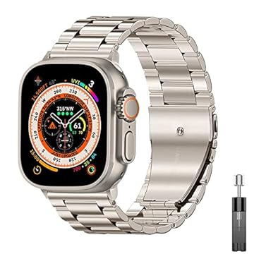 BNEGUV para Apple Watch Ultra 49mm Pulseira de negócios de aço inoxidável para iWatch Series 8 7 41mm 45mm para Apple Watch SE 6 5 4 3 40mm 44mm 42mm 38mm (Cor: Starlight, Tamanho: Ultra 49mm)