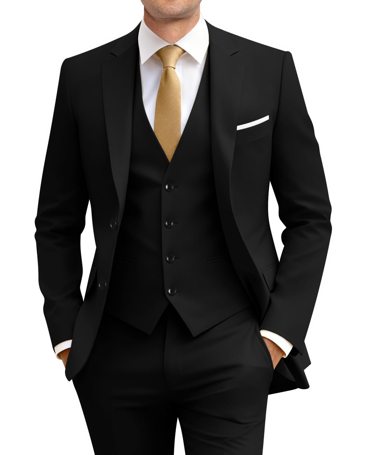 Amyox Men's Slim Fit 3 Piece Suit Two Button Business Wedding Dress Tux Suit Set Jacket Vest Pants with Tie