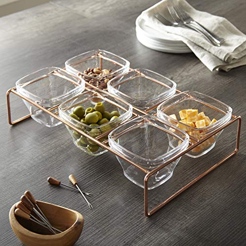 Huang Acrylic 6 Compartment Serving Bowl Tray with Metal Stand | Great for Hosting Appetizers for Parties, Holidays, Weddings | Durable, Long Lasting, Easy to Clean - Thumbnail 3