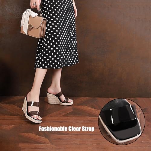 Women's Clear Band Wedge Platform Espadrille Sliders Sandals Vintage Transparent Strap Square Toe Slingback Slip-On Wedge Heeled Mules Slippers For Summer Dress Party Vacation3