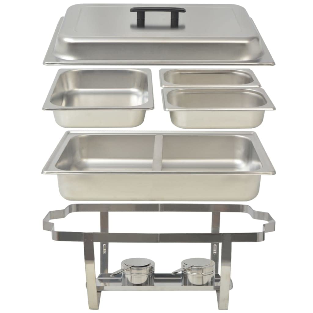 Chafing Dish - Set di 2 scaldavivande in acciaio inox con stazione di servizio Bainmarie per catering, gastronomia, feste, cucina, sala da pranzo, ristorante, hotel, feste, brunch, banchetti