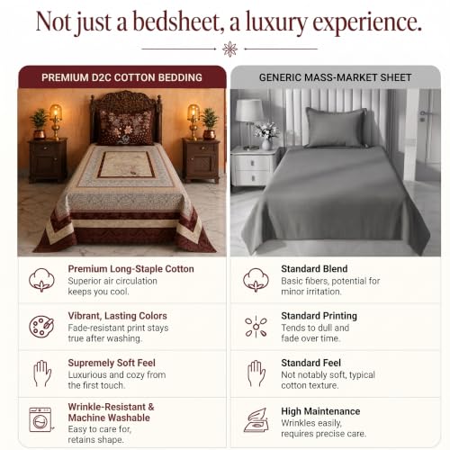 Image of BSB HOME 240 TC Cotton Single Bedsheet, Premium Soft & Breathable Single Bed Sheet, Skin Friendly Durable Printed Bed Cover for Bedroom, Elegant Cotton Bedding, 60 x 90 Inches - Deep Chestnut