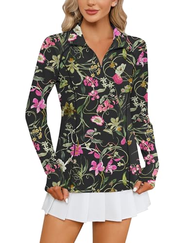 Image of LOMON Women Long Sleeve Shirts Sun Protection 1 /4 Zip Summer Quick Dry Hiking Shirts Quarter Zip Pullover for Women