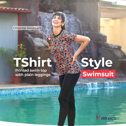 Image of ROVARS RRovars Poly Jersey Two Piece Women Swimwear Printed Swim Top with Plain Legging