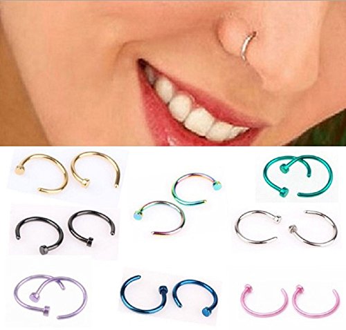 DUANMEINAD Nose Stud Ring, 18G 316L Stainless Steel Titanium Steel Allergy Free Body Jewelry in C Shape Nose Ring Stud 10pcs