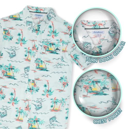 Image of Tommy Bahama Boys Hawaiian Button Down Short Sleeve Shirt & Elastic Waist Shorts Set, Casual 2-Piece Summer Outfit for Kids