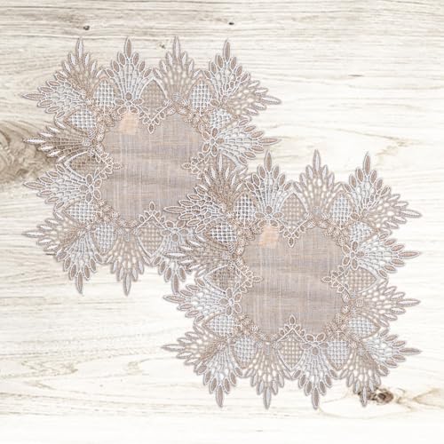 URROMA Lot de 2 napperons carrés en dentelle - Impression creuse - En lin brodé - Pour commode et table d'appoint, 30 x 30 cm