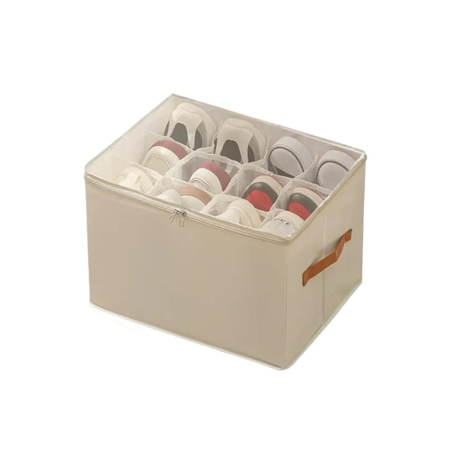 MFESFCS Canvas Storage Boxes Multifunctional Grid Storage Shoe Box Cross-border Foldable Fabric With Cover Dustproof And Washable Sundries Storage Box(Beige)