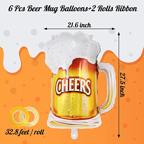 Image of Beer Mug Cheers Balloons, 28 Inch Large Beer Cup Foil Balloons, 6 Pcs Beer Mylar Helium Balloons for Birthday Bachelorate Beer Themed Party Decoration (Pack of 3)