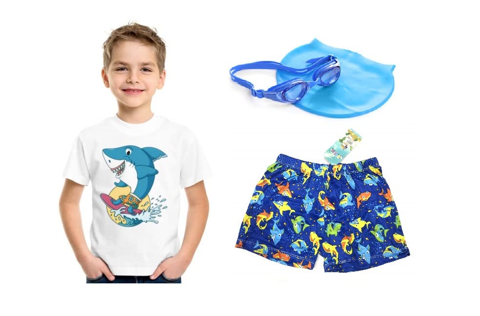 Baby Boys Two Piece Swimsuits Rash Guard Short Sleeve Catroon Shark