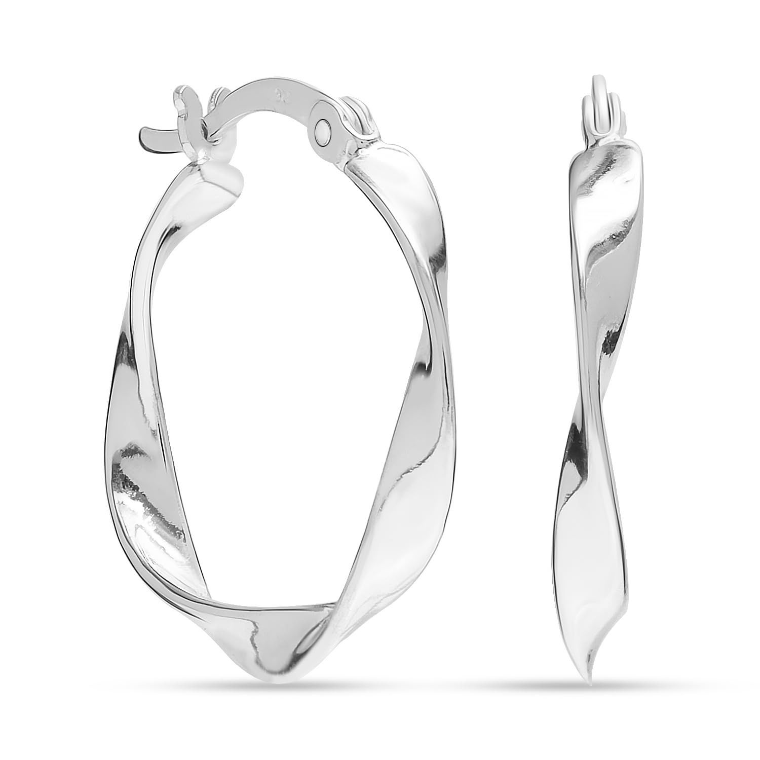 925 Sterling Silver Twisted Hoop Earrings for Women | BIS Hallmarked Classic Twist Click-Top Hoop Earrings 22MM-image-13
