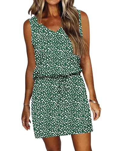 Image of AUSELILY Womens Summer Sleeveless V-Neck Drawstring Waist Beach Cover up Mini Short Swing Dresses with Pockets