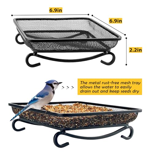 MIXXIDEA Ground Bird Feeder Tray, Metal Platform Mesh Seed Tray for Bird Feeders, Great Attracting Garden Yard Decoration for Wild Birds Squirrels Dove (1 Pack)