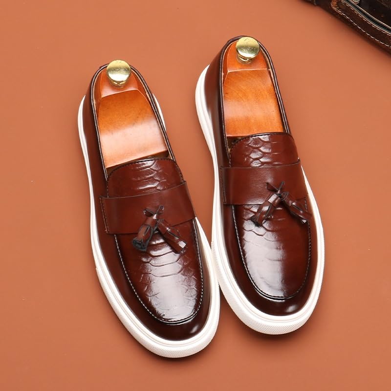 Formal Loafers Pointed Toe Outdoor Lightweight Construction Men Slip On Pattern Genuine Leather2