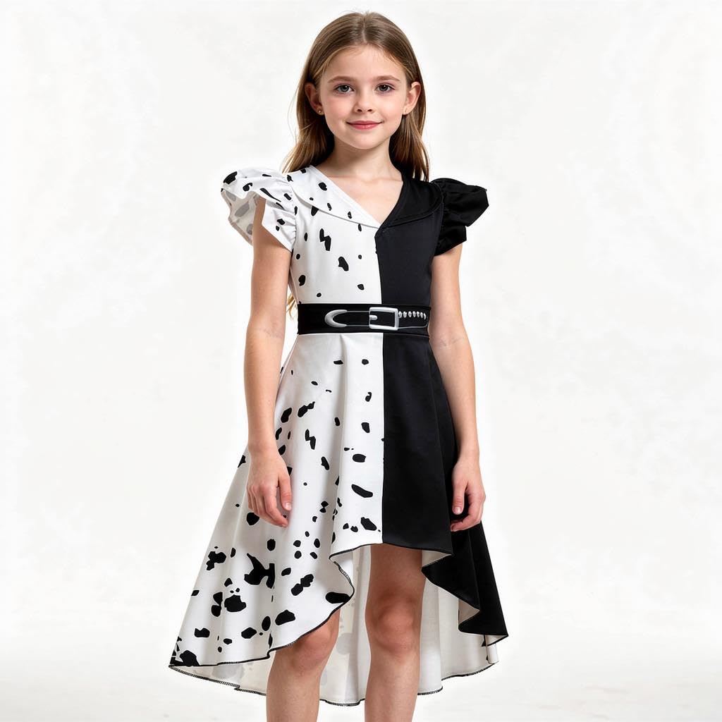 Lito Angels Vestito Costume Crudelia Demon con Mantello e Parrucca per Bambina, Taglia 4-13 anni, Bianco e Nero