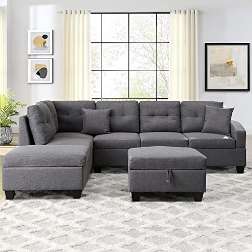 109" Large Sectional Couches For Living Room, L Shaped Sectional Sofa With Storage Chaise, Ottoman And Cup Holders, 3-Piece Fabric Living Room Furniture Sets Couch, Suitable For Living Room, Apartment #TOP5