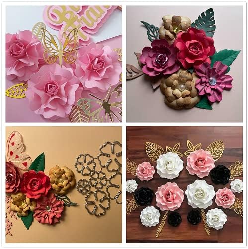 6 Pack 3D Rose Flower Metal Die Cuts,Wedding Flower Leaf Leaves Cutting Dies Cut Stencils 3D Metal Stencil Template for DIY Craft Handmade Embossing Scrapbooking DIY Card Crafts Making