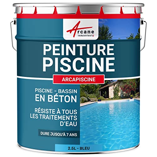 ARCANE INDUSTRIES Peinture Piscine béton - Peinture Hydrofuge pour Bassin en Ciment ou béton | Haute résistance sel & Immersion | ARCAPISCINE pour piscines - 2.5 L...
