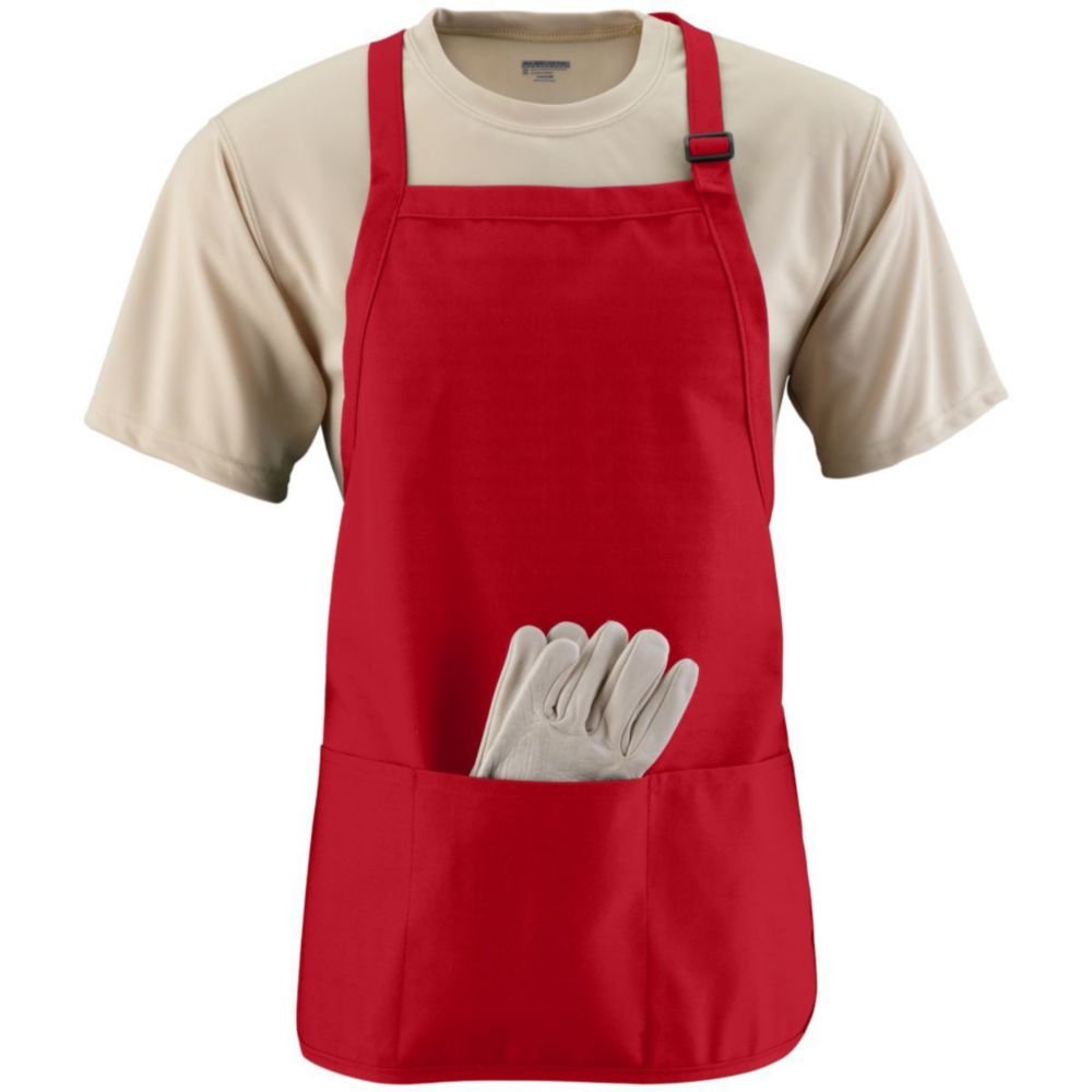 Augusta Activewear Medium Length Apron With Pouch, Red, One Size