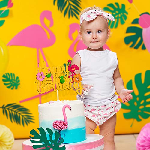 Flamingo Pineapple Cake Topper Tropical Hawaiian Luau Themed Happy Birthday Cake Decorations For Kids Boy Girl Birthday Party Supplies #TOP6