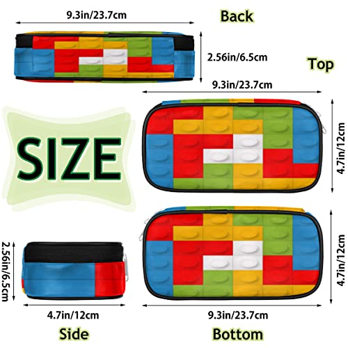 Image of Building Block Big Capacity Pencil Pen Case Colorful Large Pencil Pouch with Zipper Compartments Pencil Bag for Boys Girls Adults Student Office School Supplies