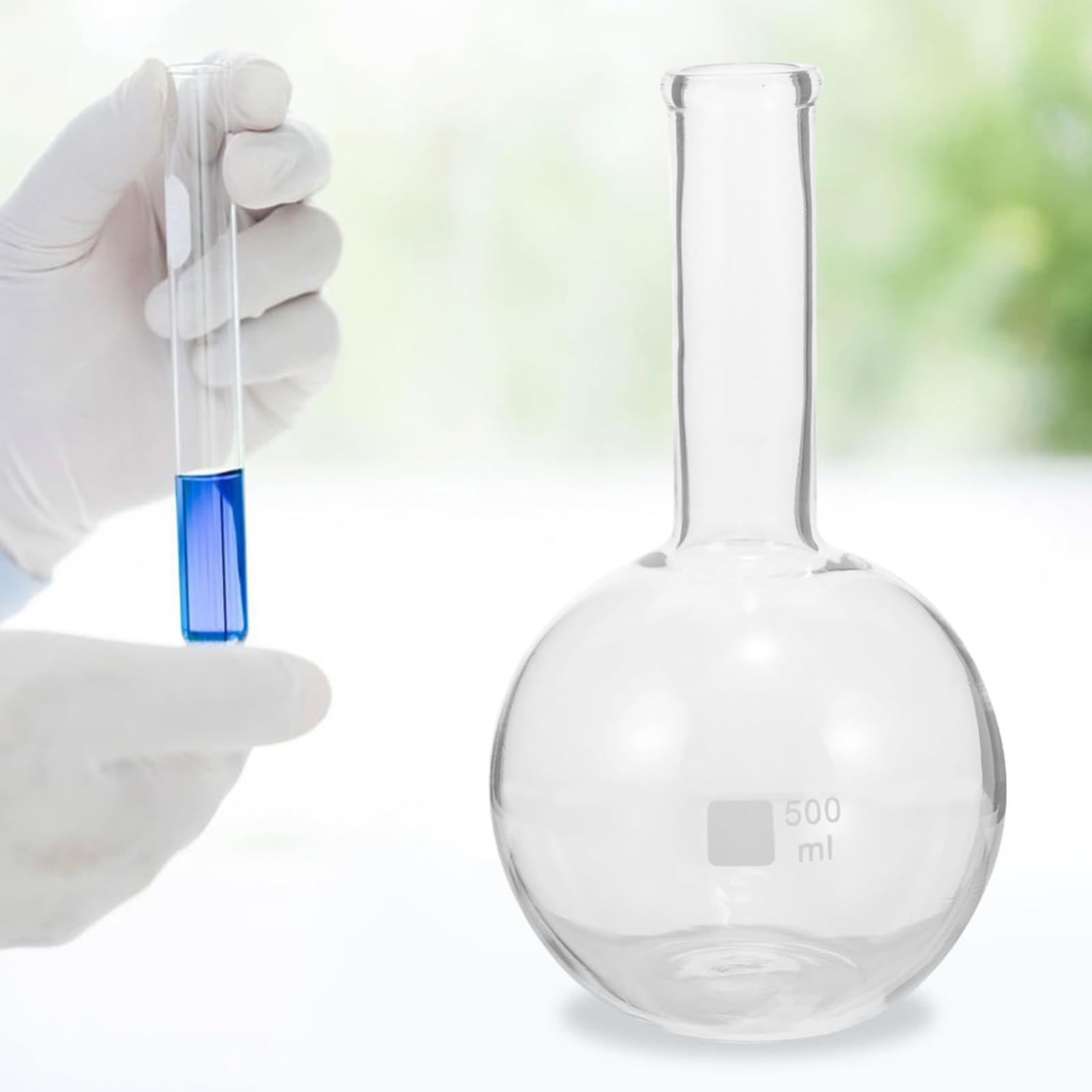 Pallone Per Ebollizione A Fondo Piatto in Vetro Borosilicato - Pallone Da Laboratorio A Collo Stretto Per Riscaldamento Ed Esperimenti, Vetro 3.3 Resistente Con Trasparenza, 500 Ml/1000 Ml/2000 Ml
