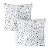 ABAKUHAUS Blau und weiß Kissenbezug Packung mit 2, Poodle Silhouette Kamm Collar Hunderennbahnen Herzen Tier-Liebhaber Haustier Theme, Dekorativer Gedruckter Kissenbezug, 80 x 80 cm, Weiß Nachtblau