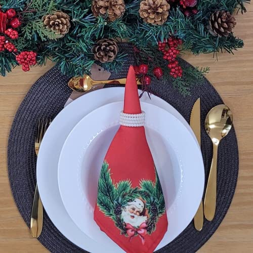 Kit 4 Guardanapos de Tecido Natal Papai Noel Vermelho 40cmx40cm