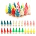 Etmact 24pcs Multicolor Mini Pine Trees Frosted Sisal Trees with Wood Base Bottle Brush Trees Plastic Winter Snow Ornaments Tabletop Trees for Crafting, Displaying and Decoration