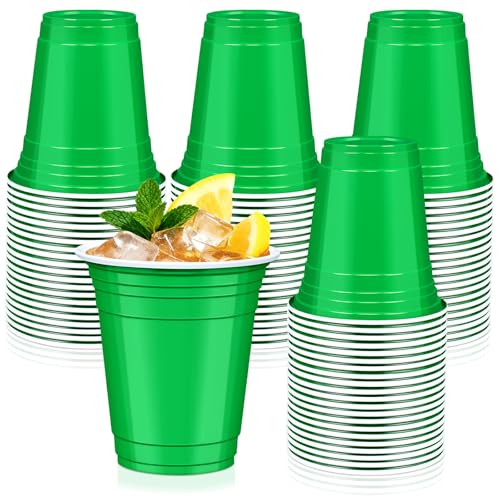 LIKAJON 50 Green Plastic Cups 12 oz Disposable Christmas Cups Drinking Cups for New Years St Patricks Day Birthday Party Graduation Wedding Baby Shower Picnic BBQ