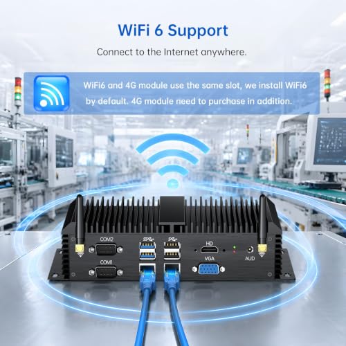Image of msecore Fanless Industrial PC, Mini Computer with Core i7-8550U (1.8-4.0GHz), 16G RAM 256G SSD, 2 * 2.5G LAN, 6*COM RS232, WOL, Auto Power ON, Wi-Fi 6, 4K, 1*HDMI 1*VGA, Windows 11 Pro