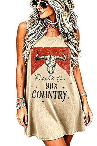 Image of Vintage Rock Country Music Dress for Women Rock Concert Band Graphic Tshirt Casual Letter Print Short Dress