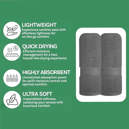 Image of Sulfar 100% Combed Cotton, Quick Drying Highly Absorbent Thick Bathroom Towels, Luxury Bath Towel Set (Pack of 2, 70 X 140 cm) - 600 GSM (Grey)